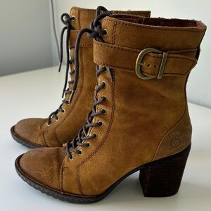 Born Tan Suede Lace-Up Boots with Buckle